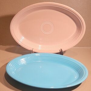 Set of Two FIESTA AMERICAN MADE  Oval Ceramic Platters - Pink and Blue